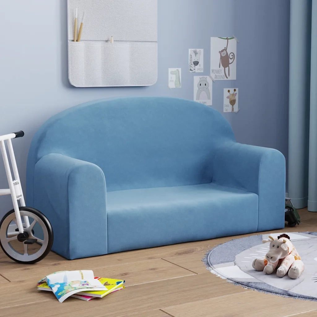 Divano per Bambini a 2 Posti-Sofa-Divanetto Blu in Morbido Peluche 513496