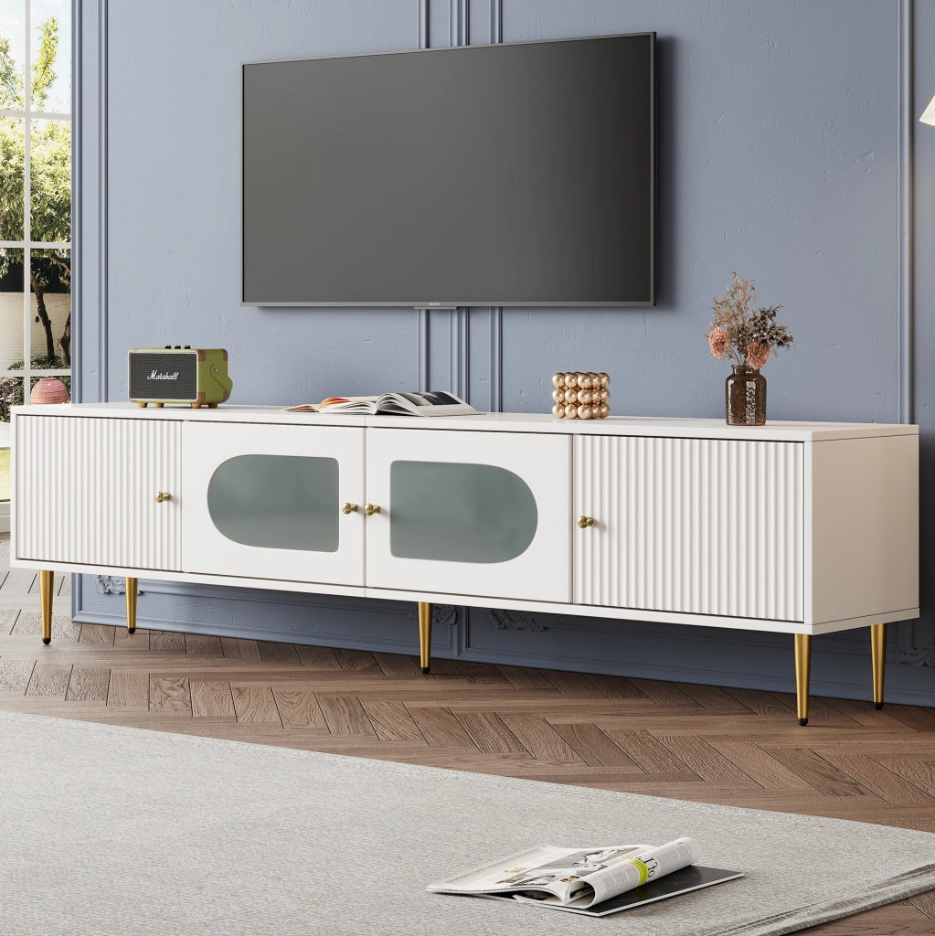 Mobile TV 170x35x50 cm in truciolare bianco con vano contenitore per soggiorno