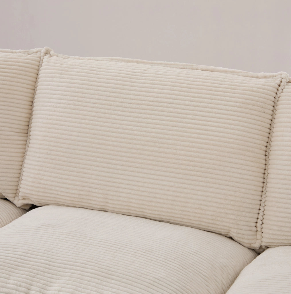 Sofa modulare 2 posti in corduroy con 2 pouf; USB-C; beige; 190x132x84 cm