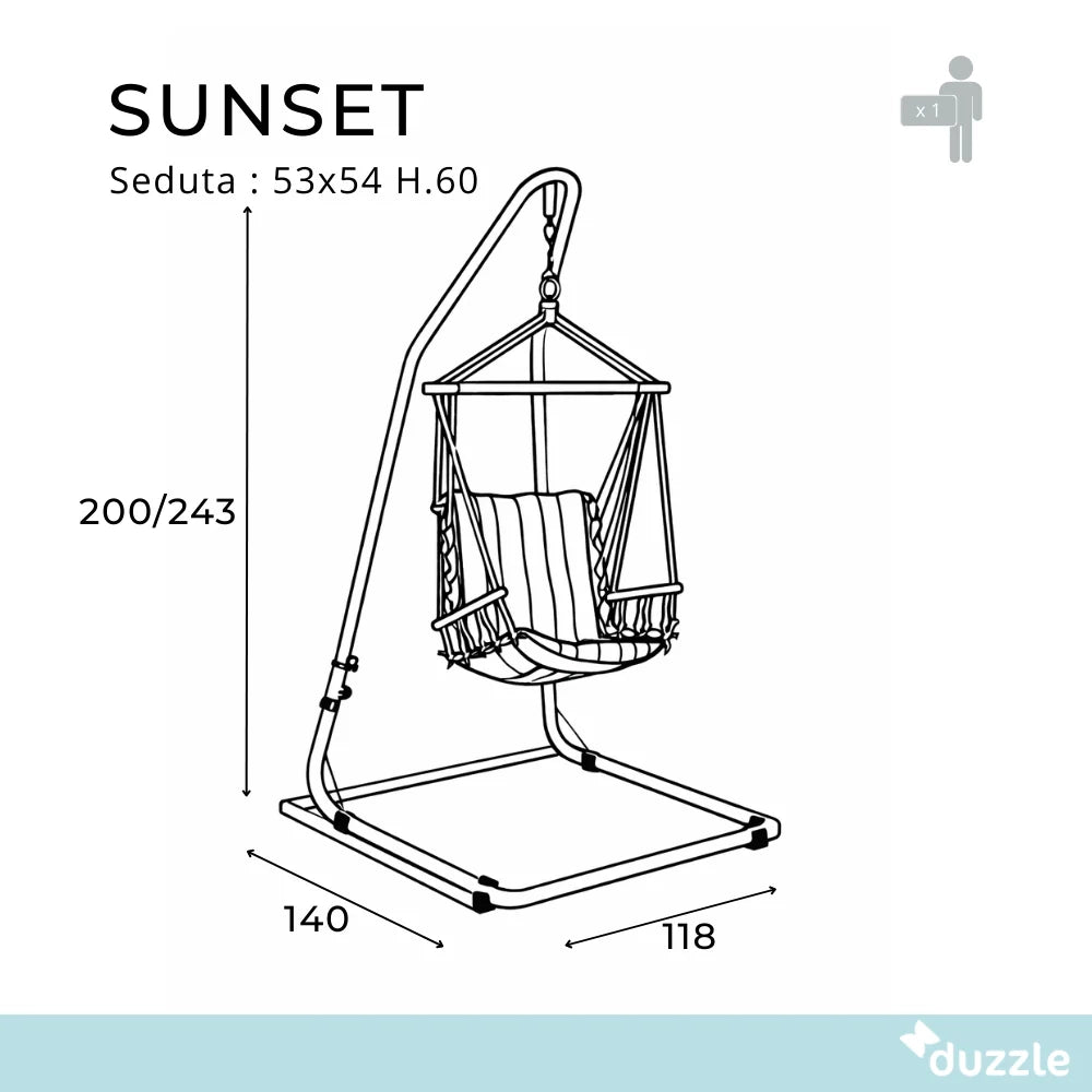 Amaca a poltrona con supporto Sunset a righe Verde H.200/243cm