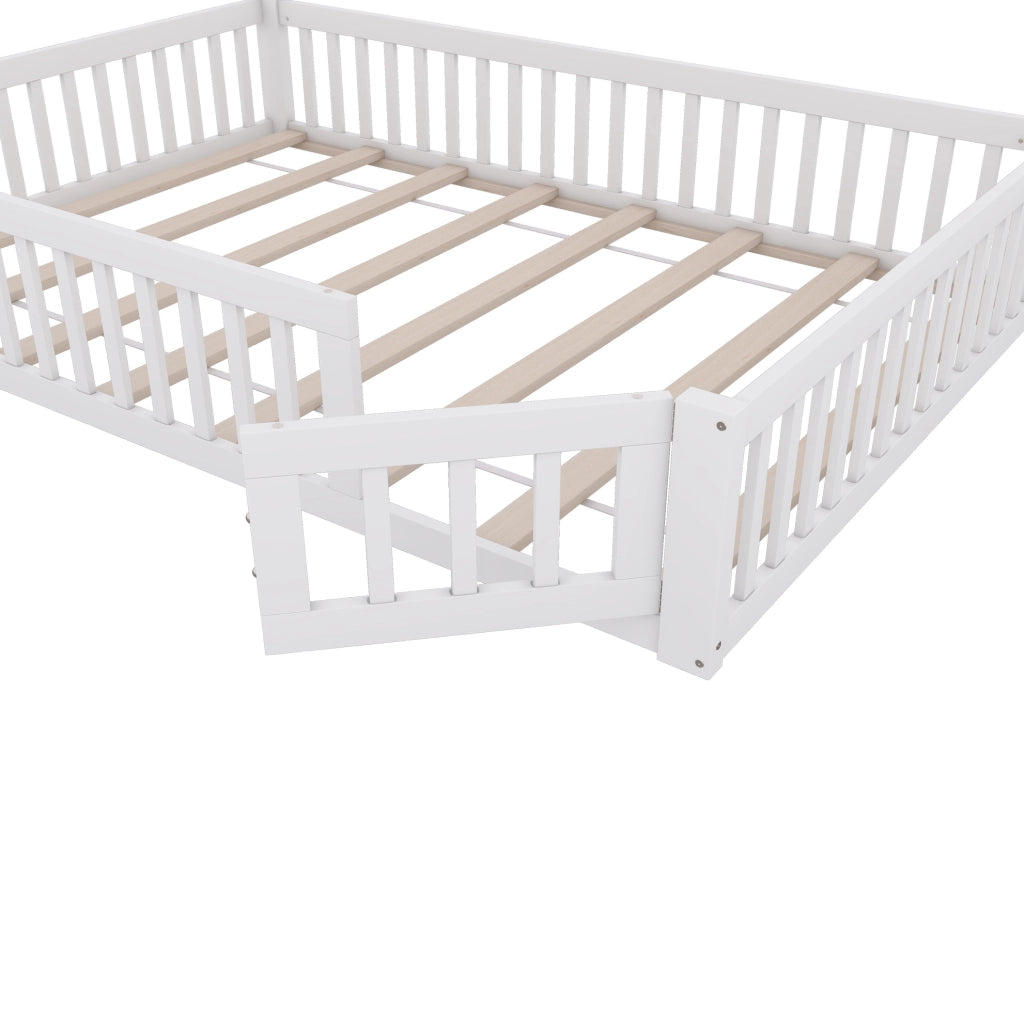 LETTO per bambini 140x200 cm con sponde di sicurezza, pino e MDF bianco