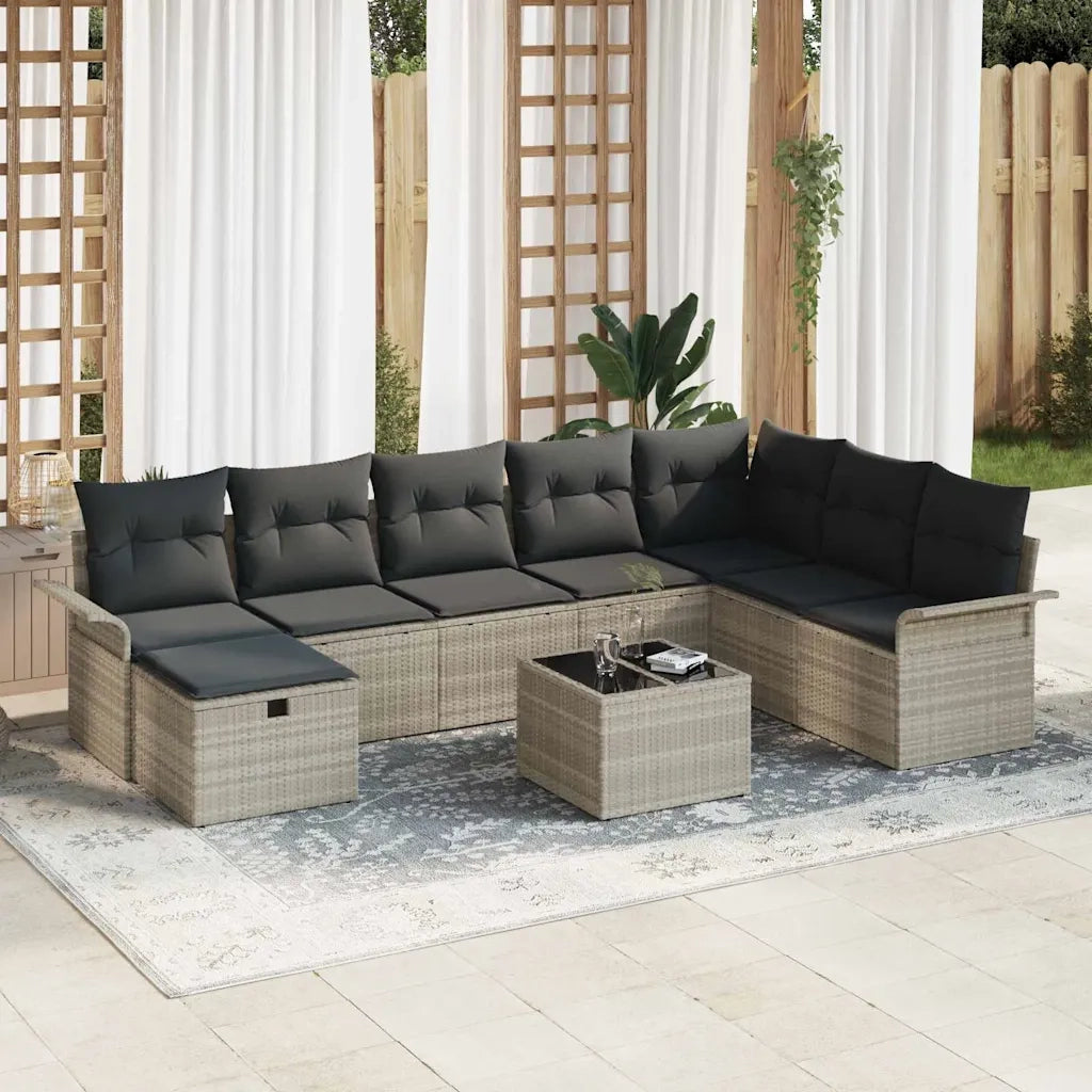 Set Divano da Giardino 9 pcs Grigio chiaro polyrattan