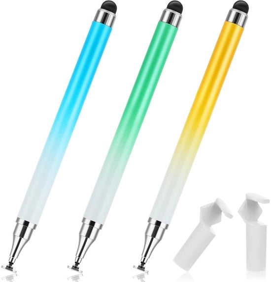 Stilo a doppio fine 2-in-1 - Stilo con due estremità - Materiale siliconico e plastico - Per smartphone/tablet - Touchscreen universale - 3 pezzi - Touchpen