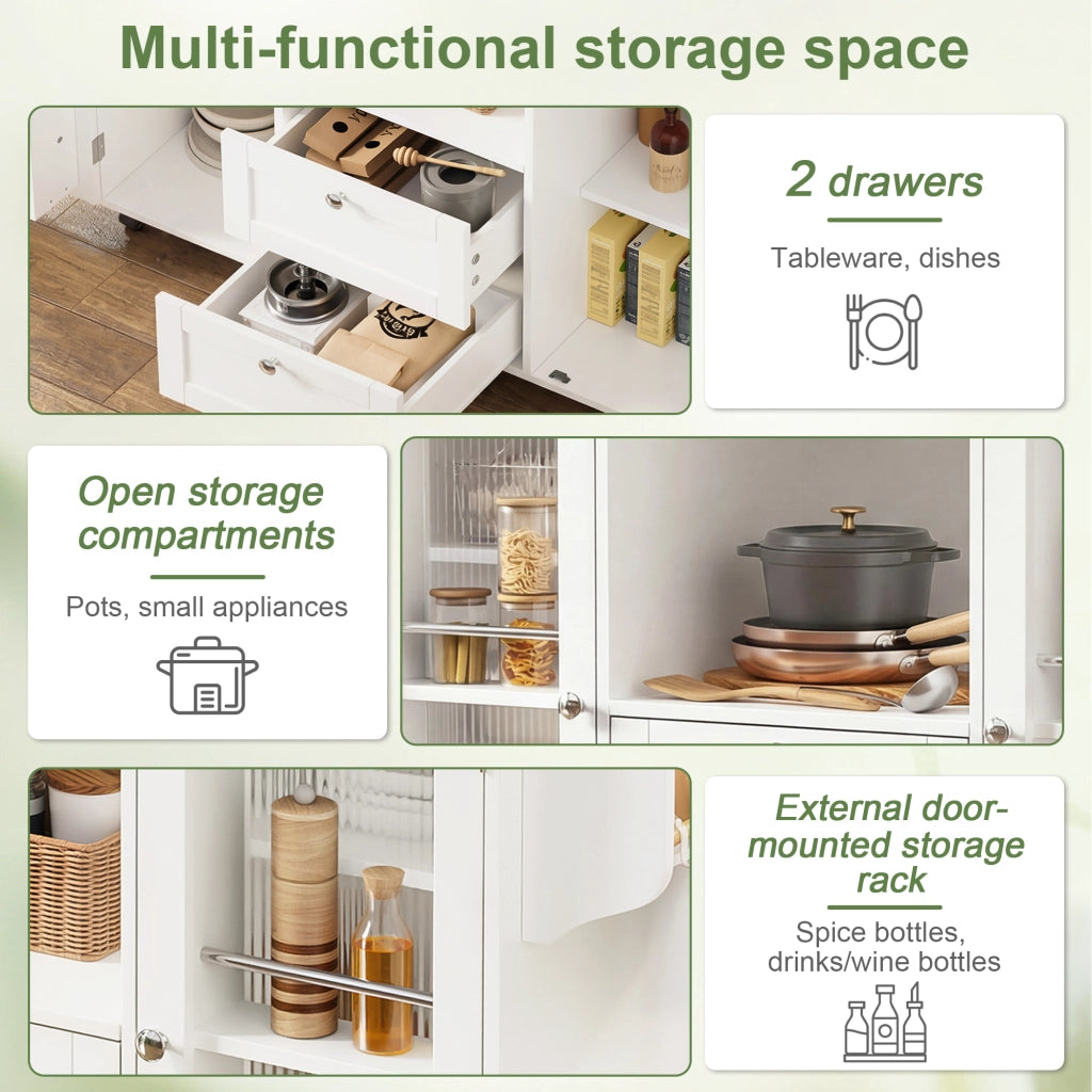 Carrello da cucina con piano pieghevole, 2 cassetti e portaspezie, ruote bloccabili, naturale bianco, 120 × 45 × 92 cm