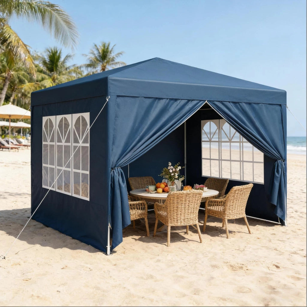 Gazebo pieghevole 3x3 m blu con tetto Oxford e pareti laterali