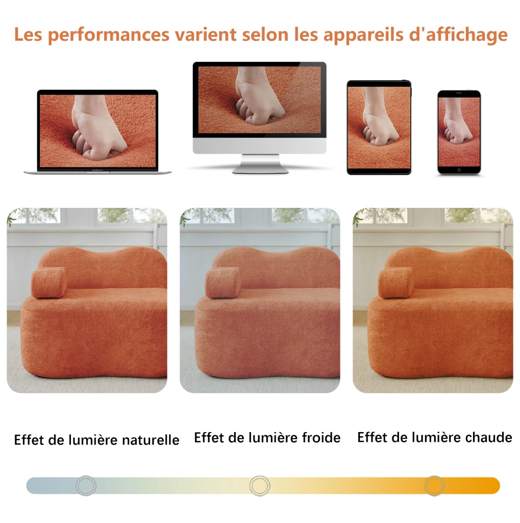 Divano modulare senza telaio a 3 posti con schiuma ad alta densità 32D e rivestimento in velluto arancione