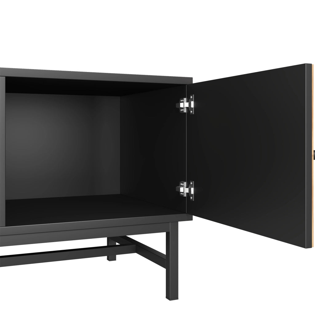 Mobile TV con 2 armadietti; 3 vani e gambe in ferro; in truciolato nero e naturale 150 × 38 × 50.5 cm