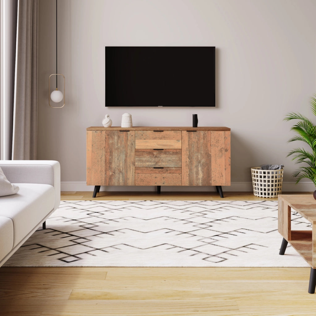Credenza TV vintage con ripiani regolabili e tre cassetti
