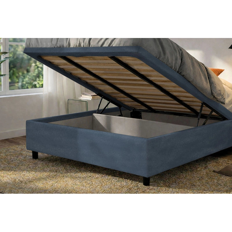 Letto imbottito Matrimoniale 160x200 cm Vertical - Contenitore,Microfibra,Blu