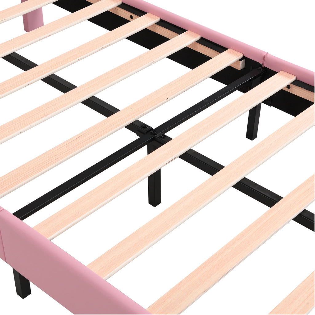 Letto singolo 90 × 200 cm con testiera a corona morbida in PU rosa e bianco