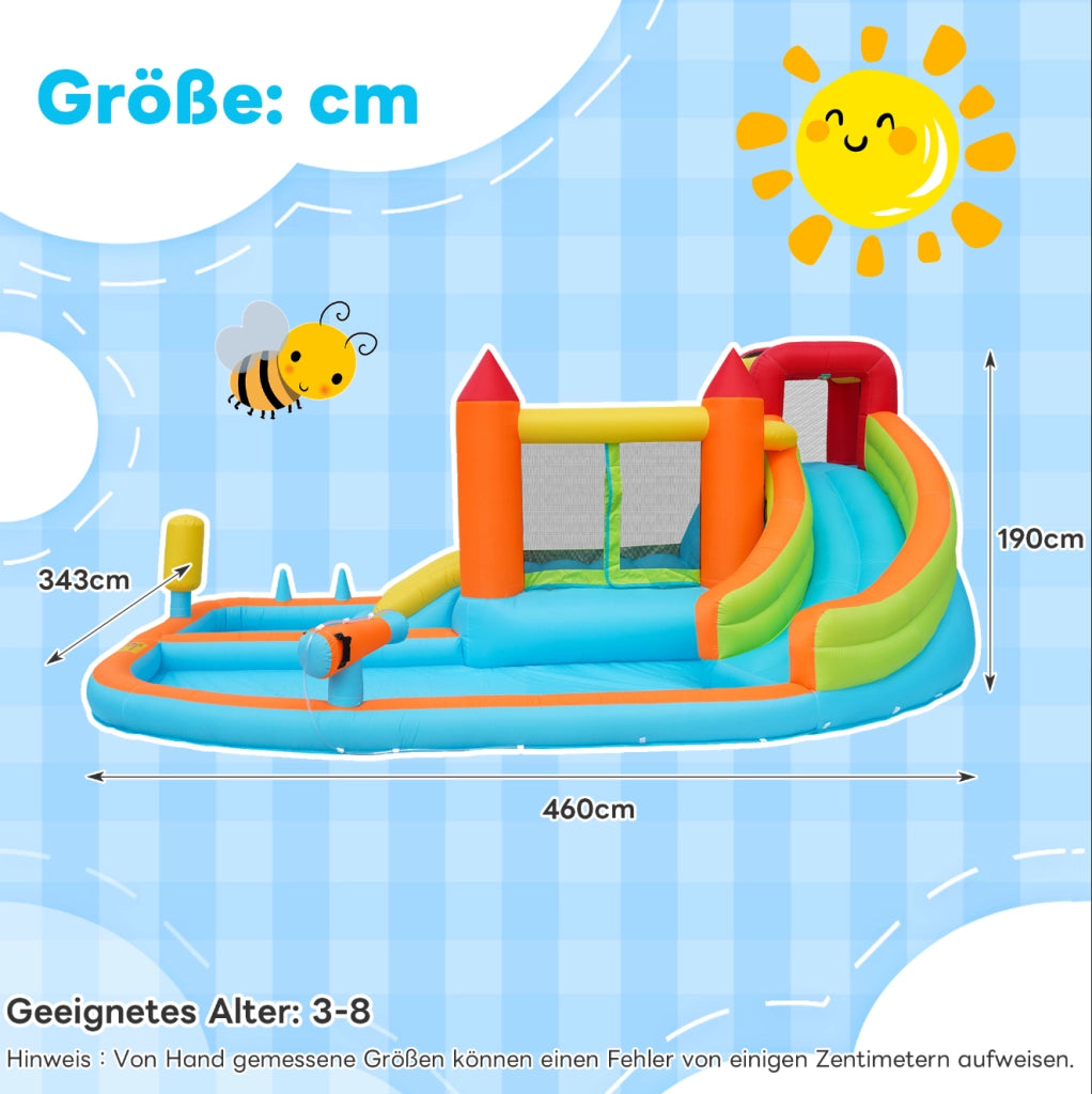 Castello gonfiabile con scivolo ad acqua e trampolino arancione con soffiatore 450 W HOMVRA