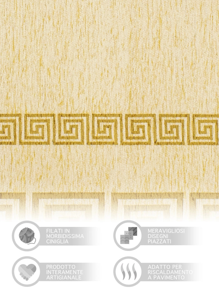 Tappeto Arredo Moderno Morbido in Ciniglia Ingresso Antiscivolo Prodotto Italiano  Soggiorno Camera Salotto Disegni Piazzati Cotone Varie Misure Grande Atena/Champagne - 140x200 cm