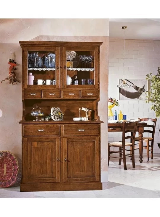 Cristalliera in legno massello 4 porte 6 cassetti  arte povera l.120 p.51 h.211 (850+851) - Mobili 2G