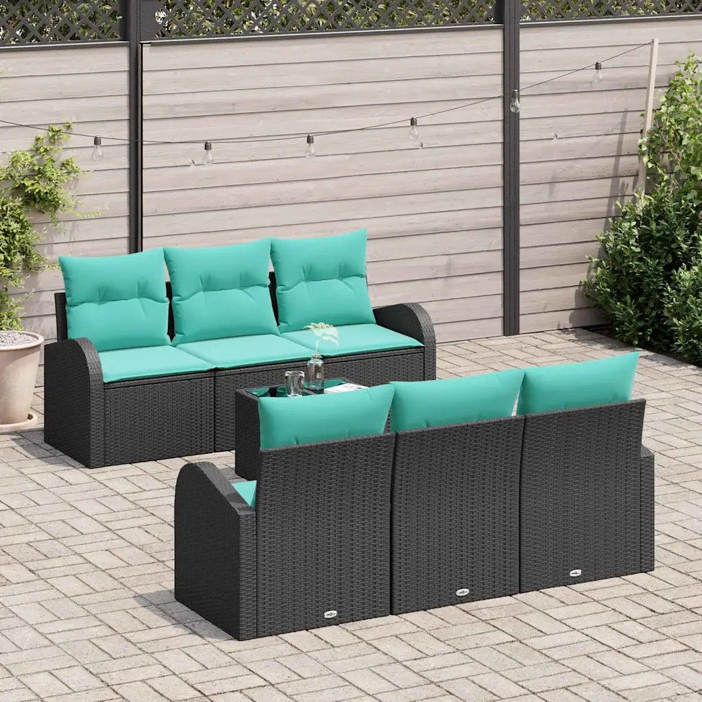 Set Divano da Giardino 7 pcs Nero e Turchese polyrattan 3354605