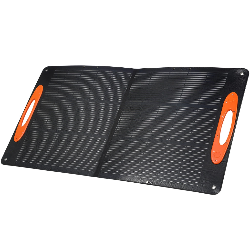 Caricabatteria Solare 100W Pieghevole con Attacco USB-A e USB-C per Ricarica Rapida, IP67, Nero