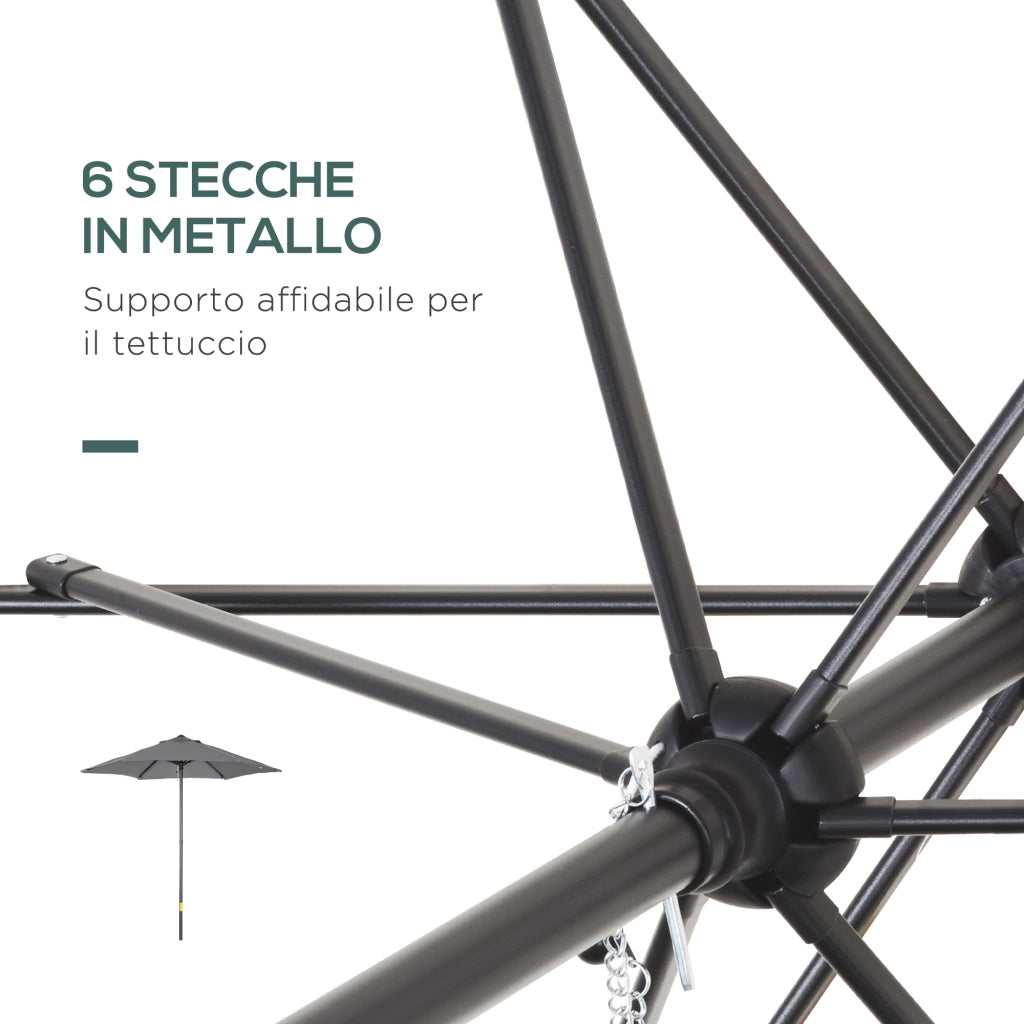 Ombrellone da Giardino 2x2 m a 6 Stecche con Presa d'Aria, in Alluminio, Metallo e Poliestere Grigio Scuro