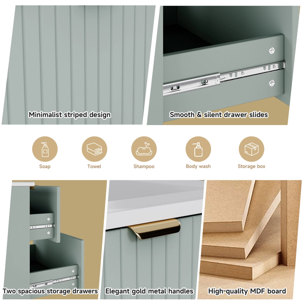 Lavabo sospeso 61x46x57 cm in MDF laccato verde menta, con lavabo integrato e 2 cassetti silenziosi a struttura orizzontale e verticale
