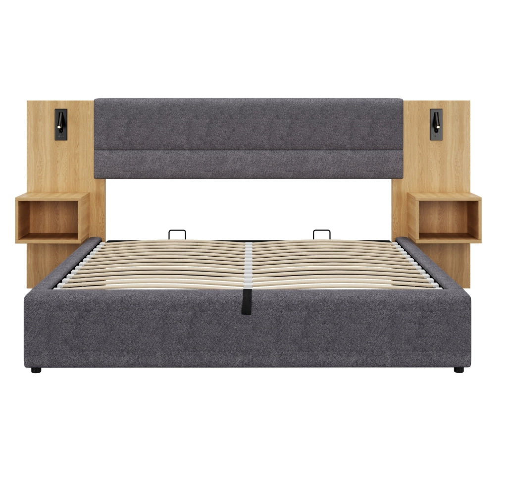 Letto contenitore 160x200 cm con USB, luce e 2 comodini