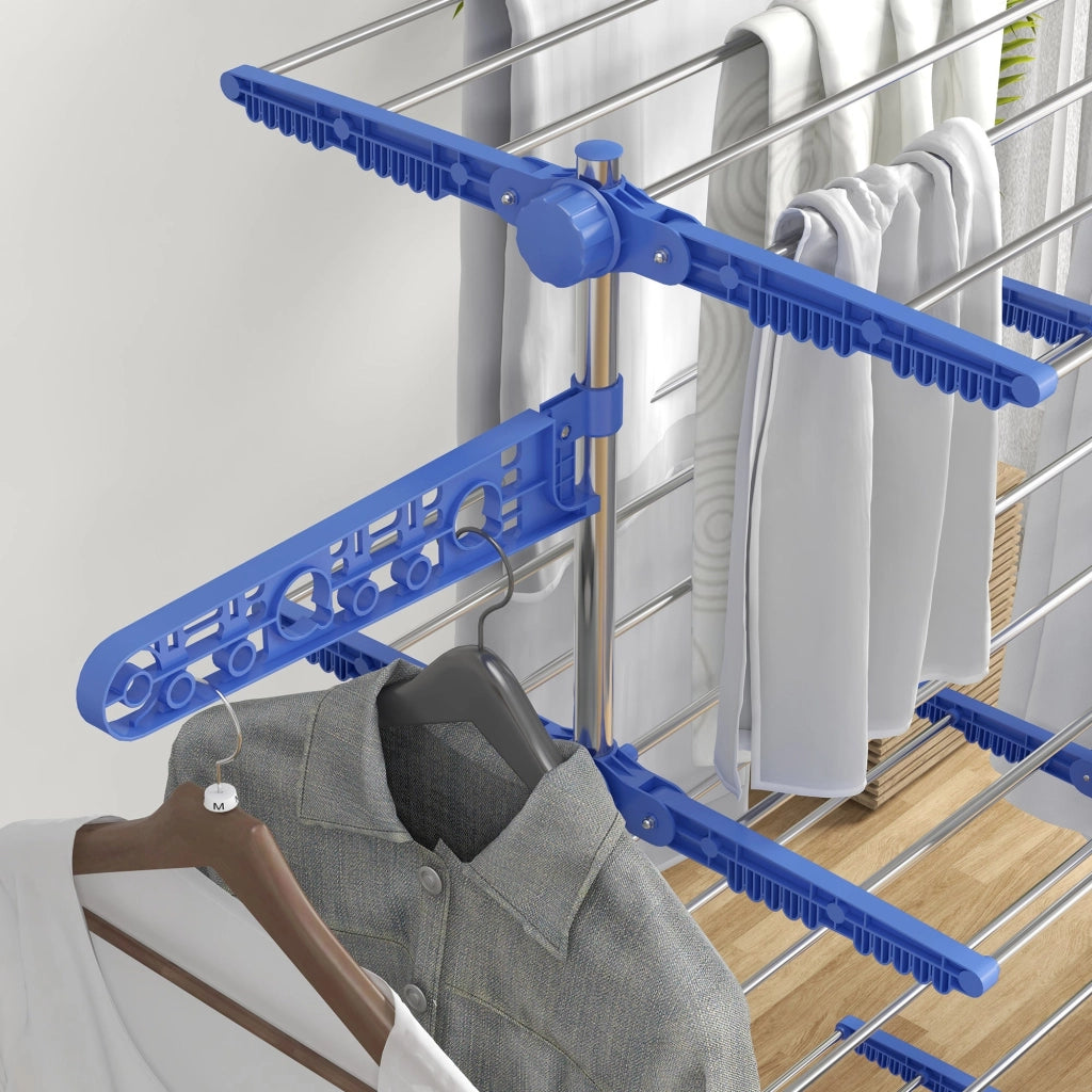 Stendino Verticale con 4 Ripiani Regolabili 142x55x172 cm in Acciaio e Plastica Blu e Argento