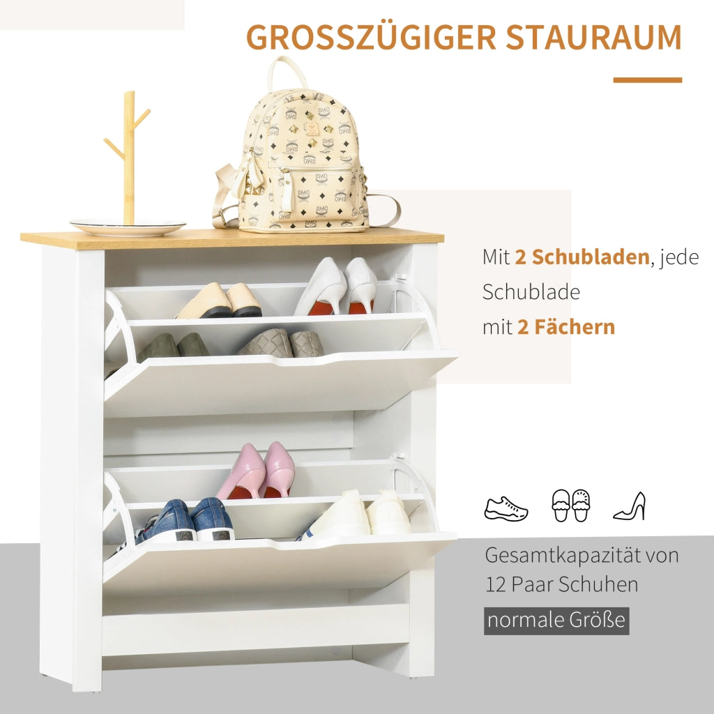 Scarpiera con 2 cassetti estraibili e ripiani interni per fino a 12 paia di scarpe bianca 72 × 26 × 80 cm