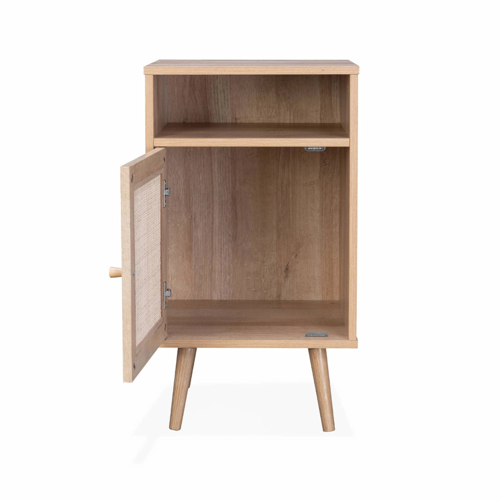 Comodino scandinavo in vimini, marrone naturale