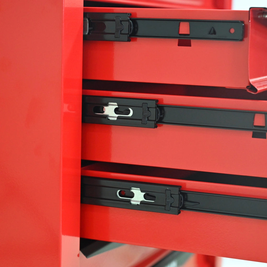Carrello portautensili in acciaio con 4 cassetti e ruote, 60x33x77,5 cm, rosso e nero