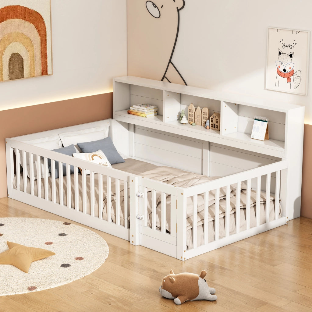 Letto da giorno 90 × 200 cm con vani laterali e rete a doghe in legno e MDF bianco con sponde apribili