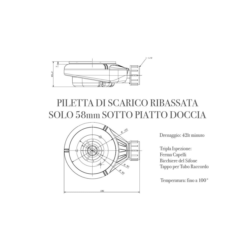 Piatto doccia in marmo resina grigio scuro pietra cemento prestige, misura 90x190