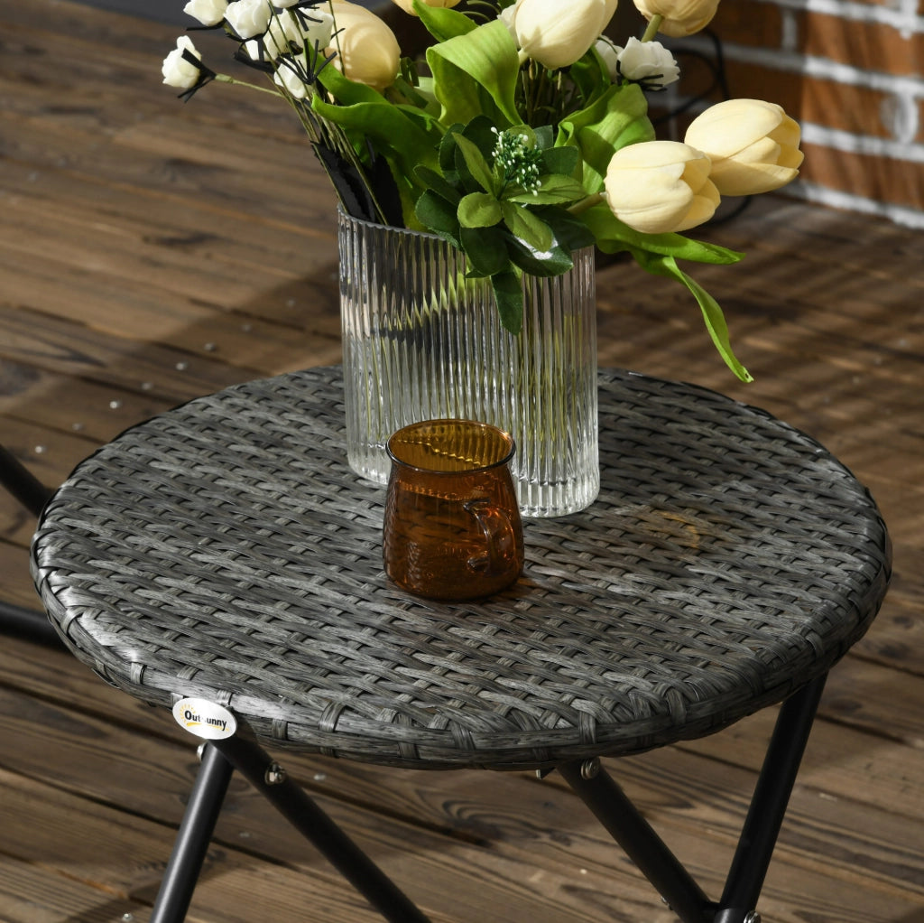 Set da balcone pieghevole grigio con tavolino e 2 sedie