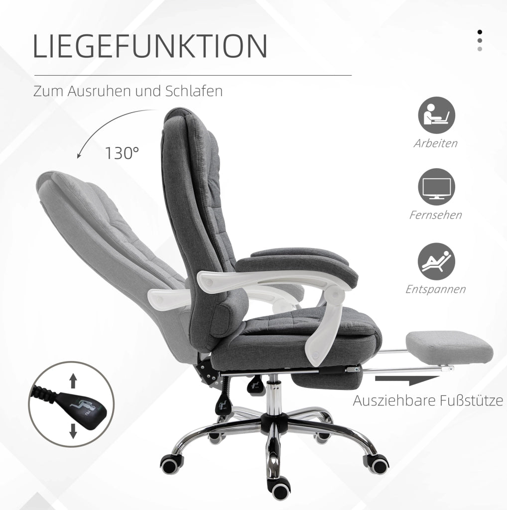 Sedia da ufficio ergonomica grigia in metallo con poggiapiedi reclinabile e altezza regolabile