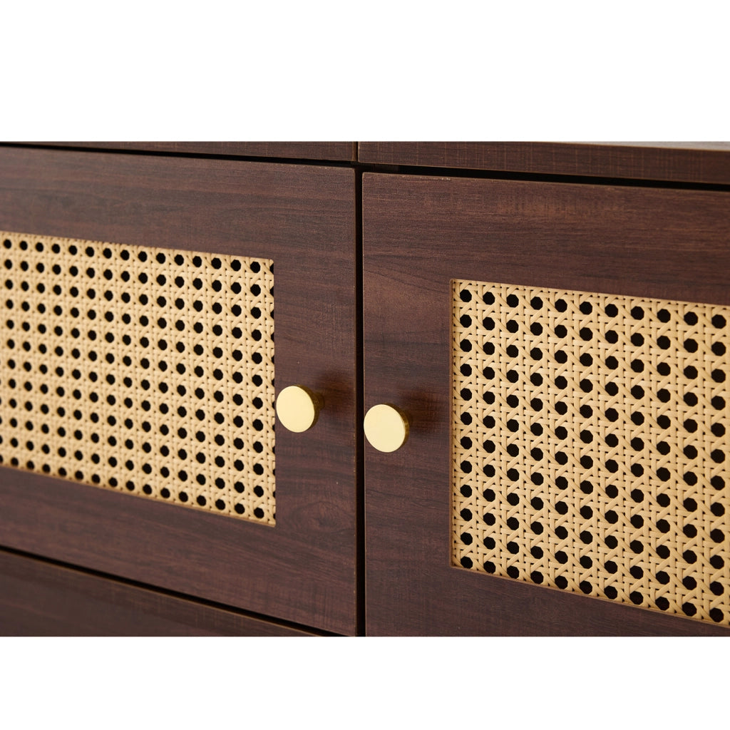 Mobile porta TV largo 180 cm marrone con ante in rattan