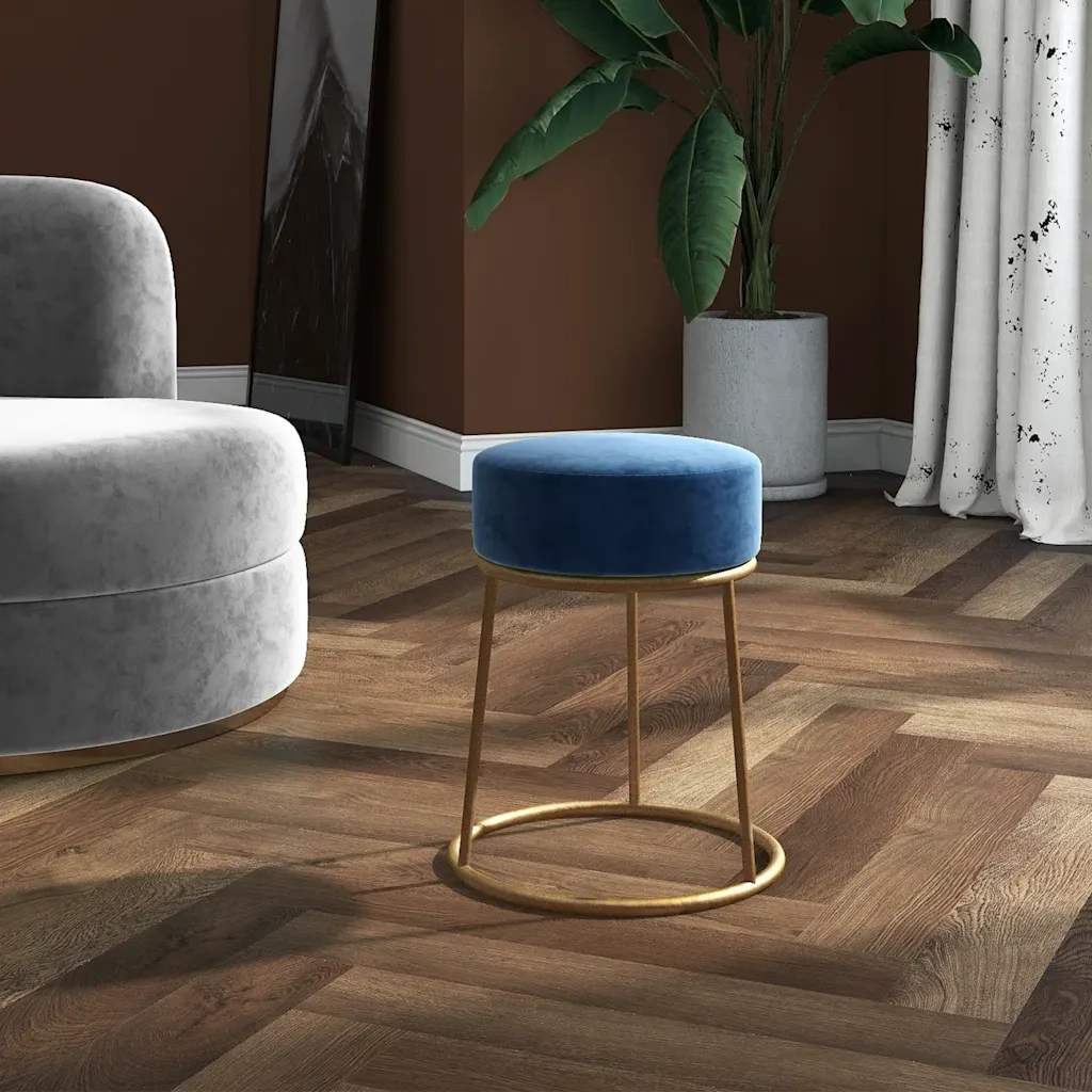Sgabello Rotondo Blu in Velluto 340254
