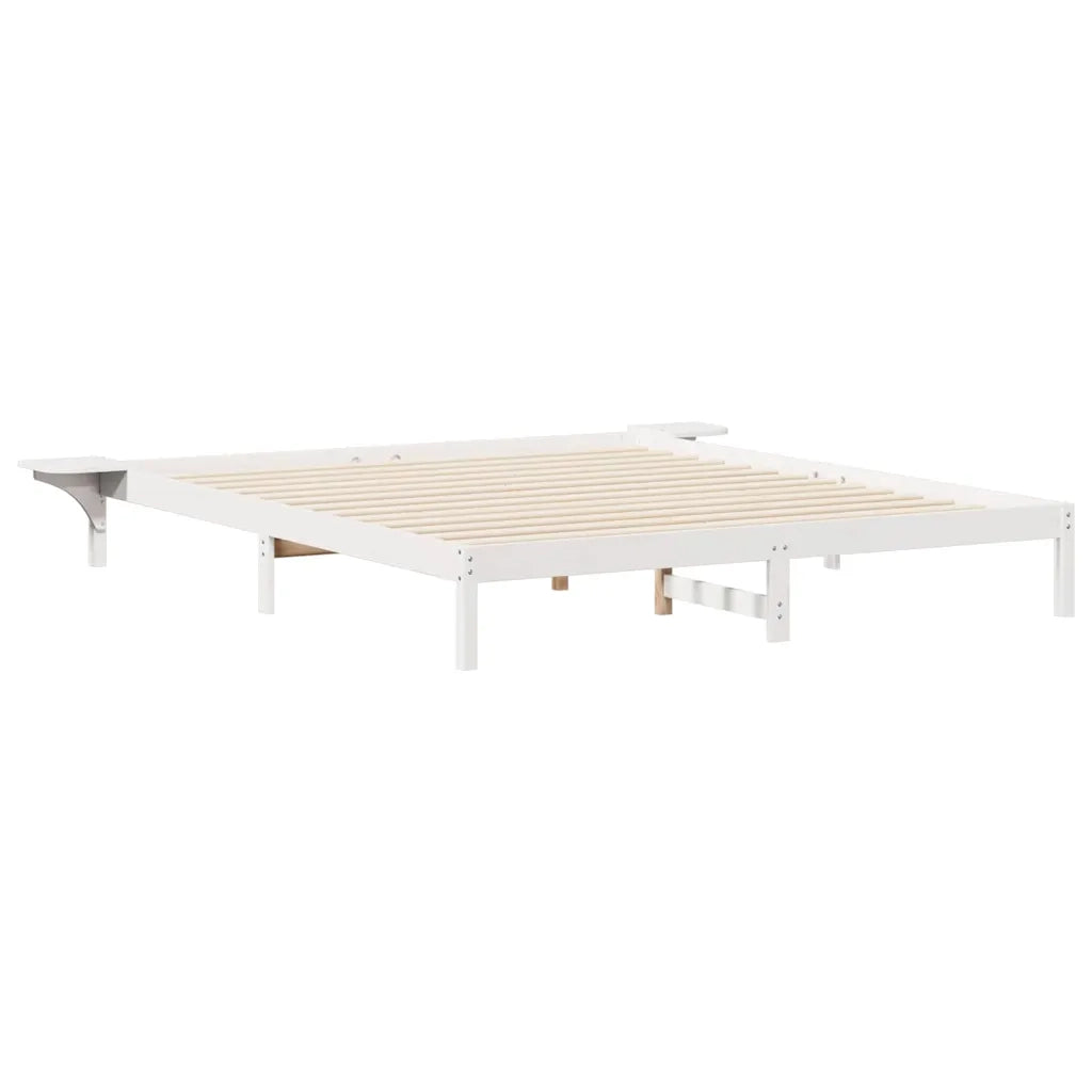 Letto con Tavolini Laterali Bianco 200 x 210 cm Pino massello 873236