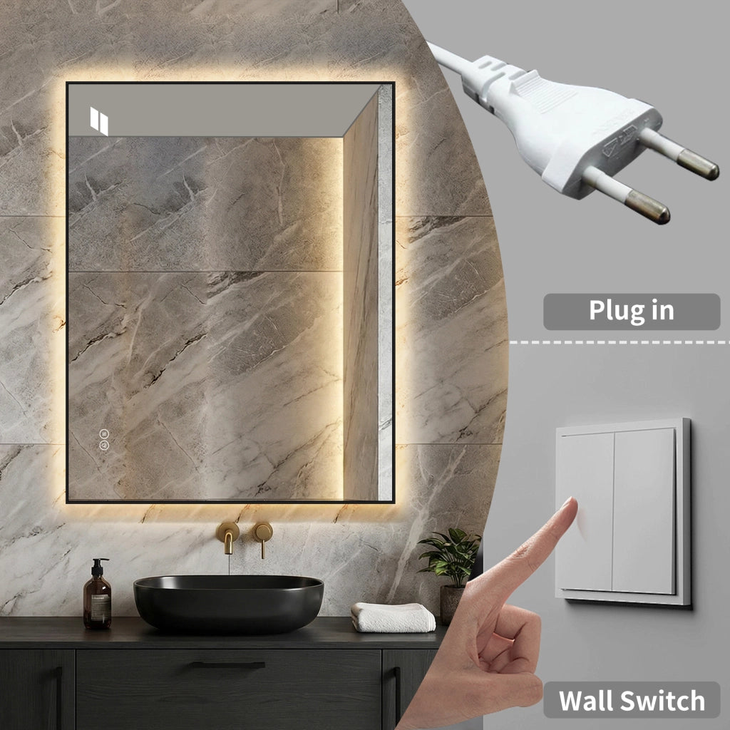 Specchio da bagno LED 60 × 80 cm retroilluminato; antiappannamento; 3 temperature di luce; dimmer e memoria