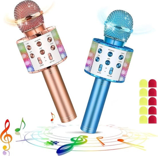 Kit di karaoke con microfono Bluetooth senza fili con illuminazione a LED e portatile - altoparlante per cantare giocattolo - regali per bambini adulti - con 10 coprispalla per microfono in tessuto riciclabile