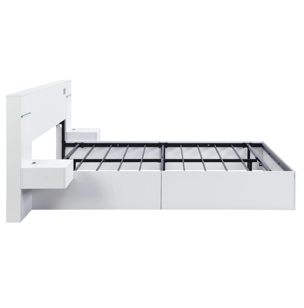 Letto matrimoniale 180x200 in MDF bianco con USB， senza materasso