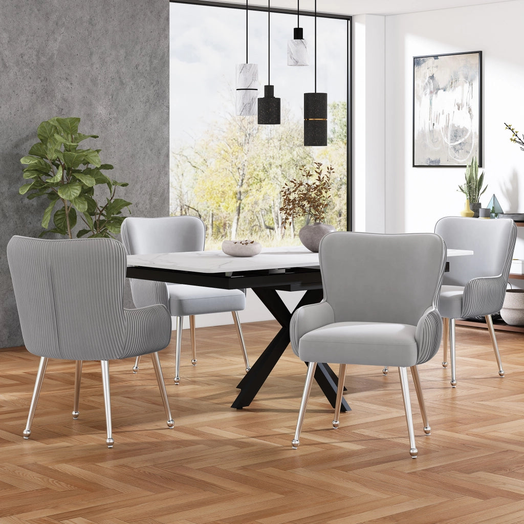 Sedie da sala da pranzo 2 pezzi con braccioli e supporto lombare, in velluto grigio e metallo argento