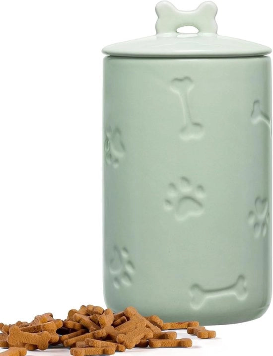 Contenitore a prova d'aria per snack per cani - 229 x 127 cm grande contenitore ceramico verde per snack per cani - contenitore di stile rurale per biscotti per cani con coperchio