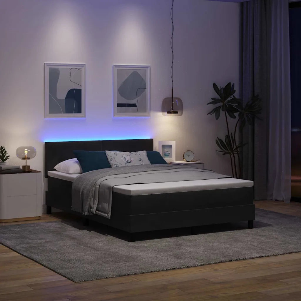 Letto a Sorgente LED con materasso Nero 160 x 200 cm Velluto