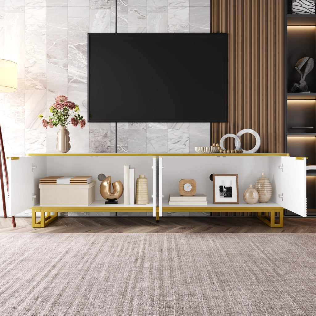 MOBILE TV 160x37,5x48 cm MDF Bianco con 4 ante e struttura in ferro