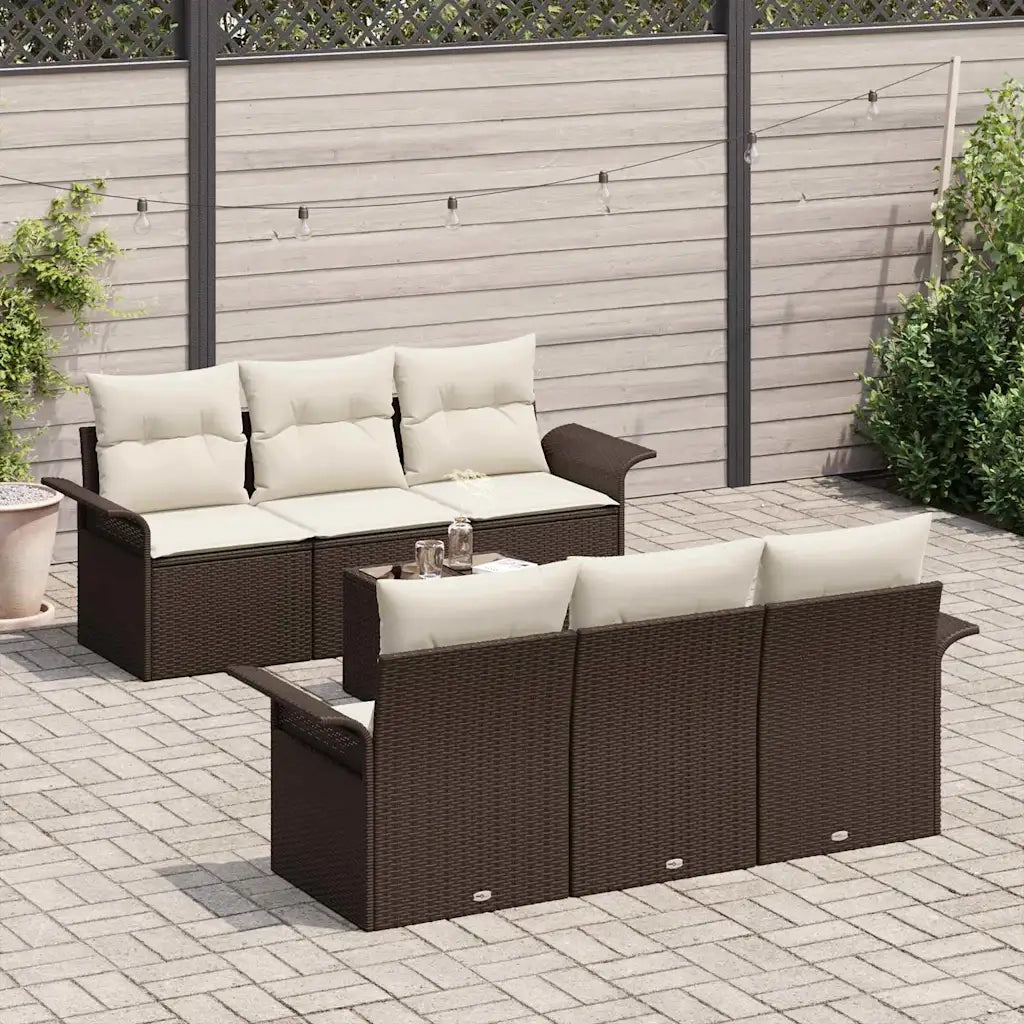 Set Divano da Giardino 7 pcs Marrone e Crema polyrattan