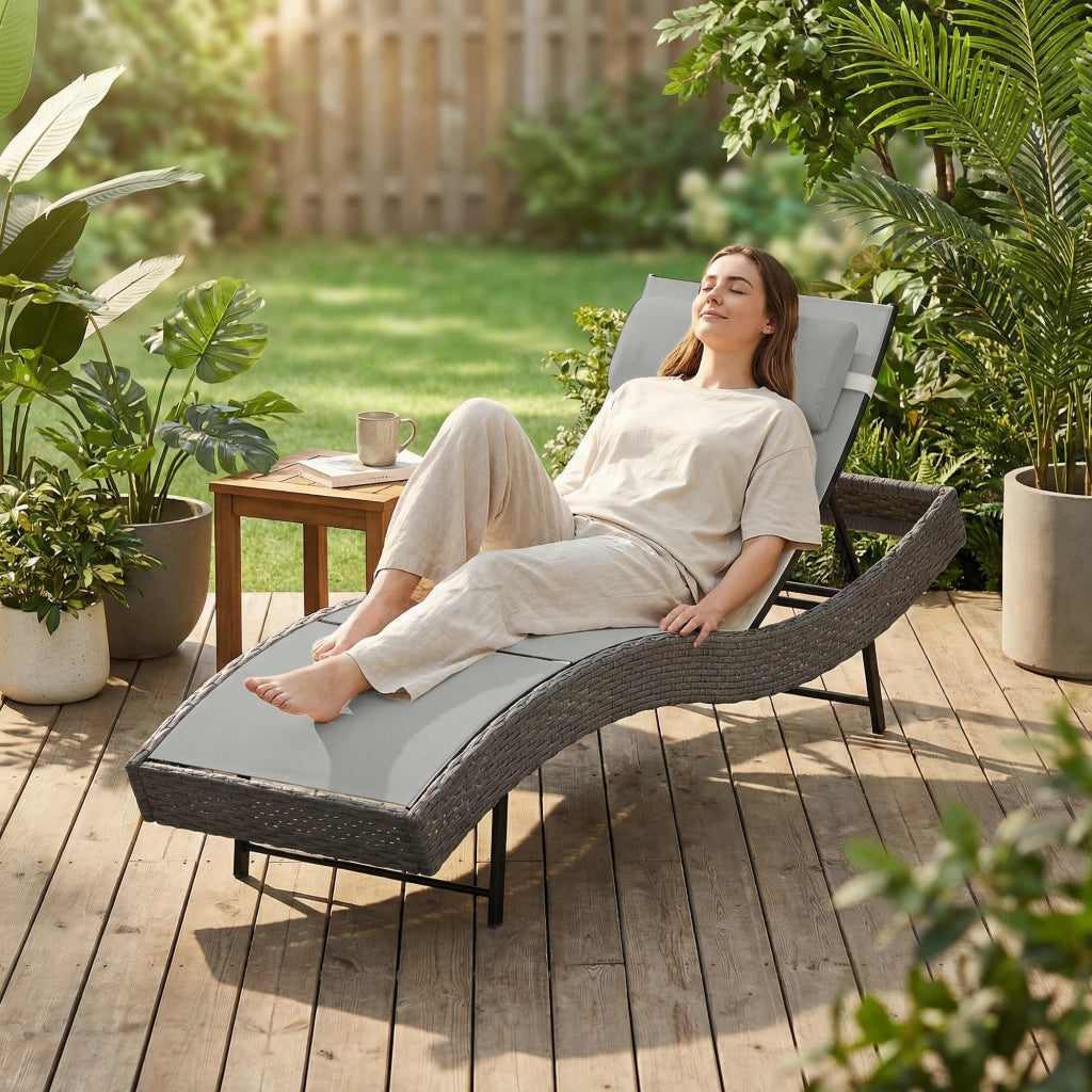 Chaise Longue da Esterno con Cuscino ¨C Zephmum ¨C Grigio, Polipropilene, 198x61x44 cm