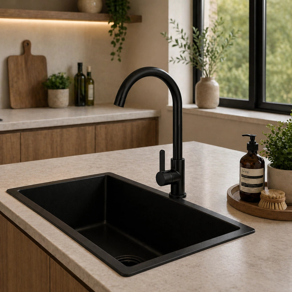 Rubinetto Cucina Nero Opaco Canna Alta Girevole Miscelatore Lavello 94023