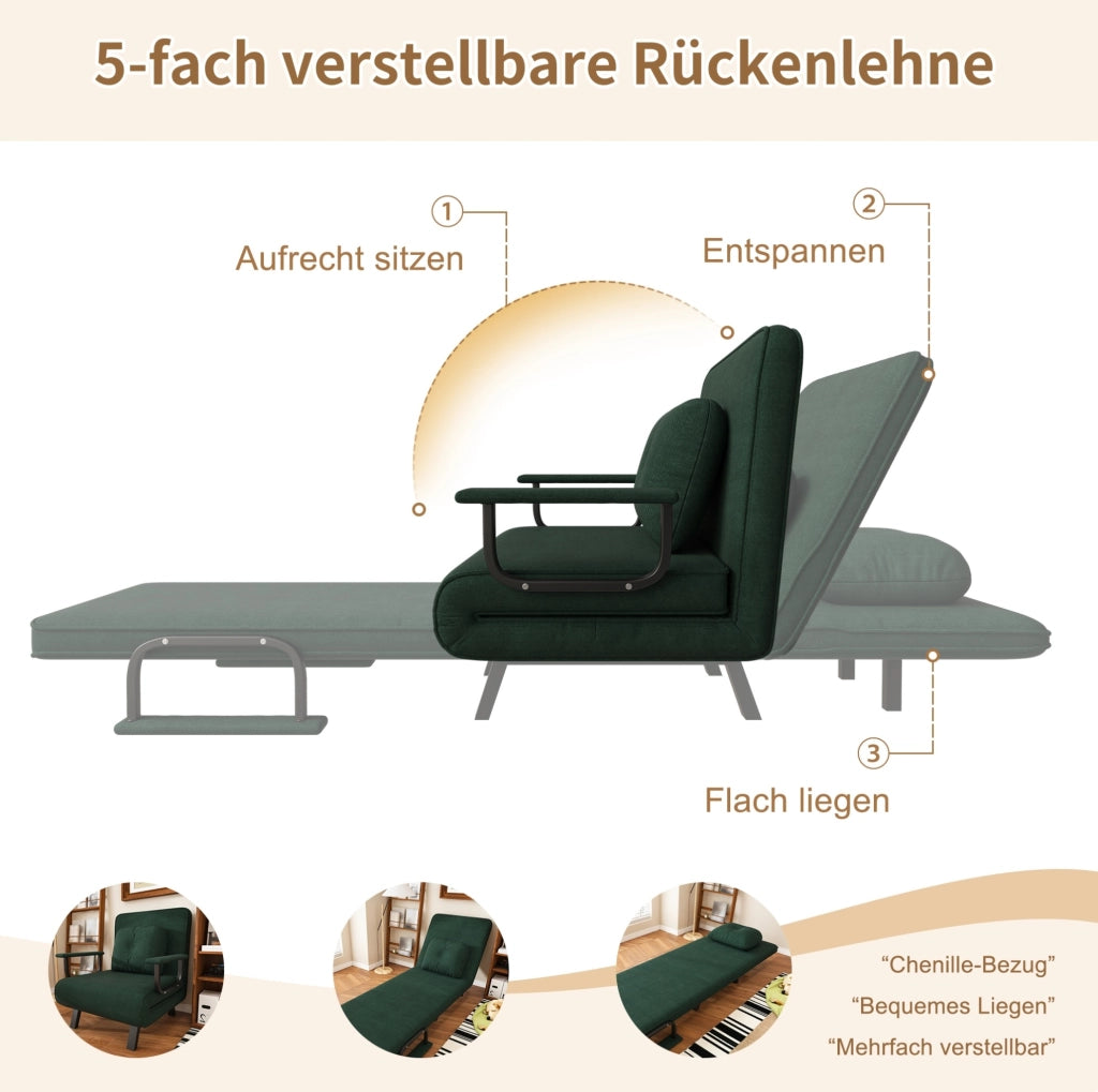 Poltrona relax reclinabile 5 posizioni con schienale 180° in ciniglia verde
