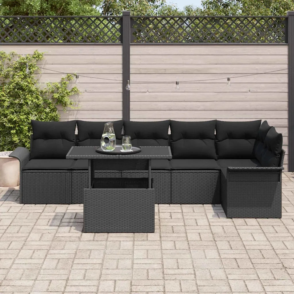Set Divano da Giardino con cuscino 7 pcs Nero Poly Rattan