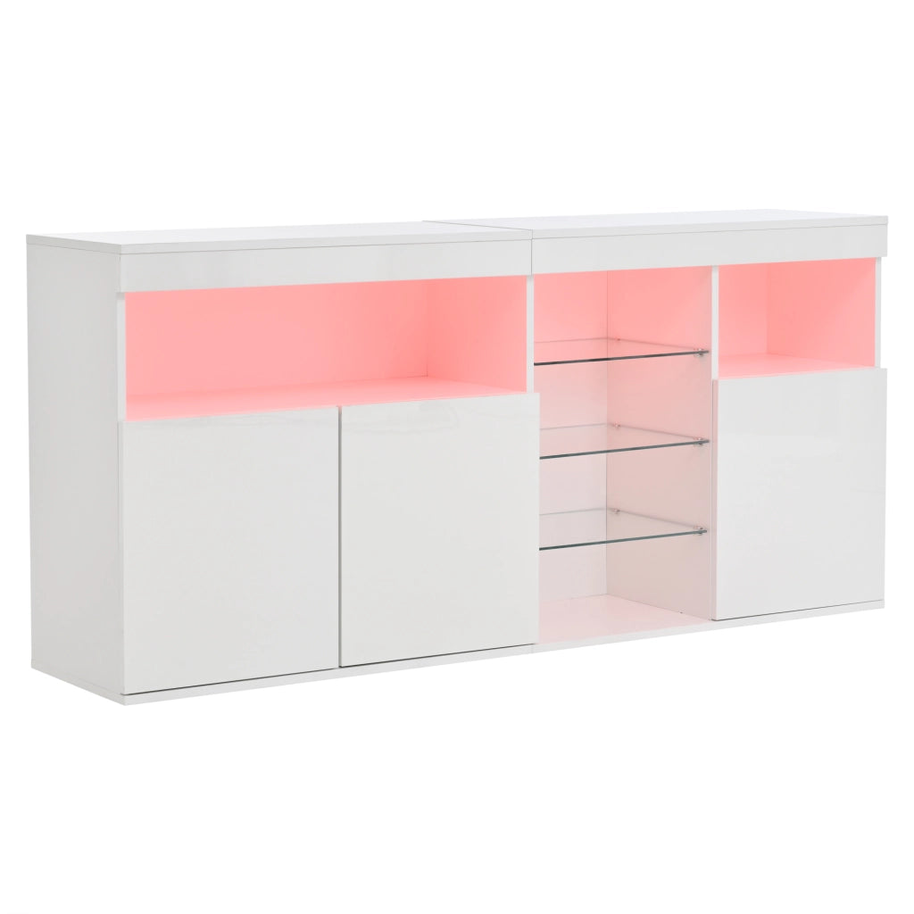Credenza da soggiorno 155;5 x 35 x 72 cm con LED e finitura lucida; bianco