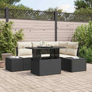 Set Divano da Giardino con cuscino 5 pcs Nero polyrattan