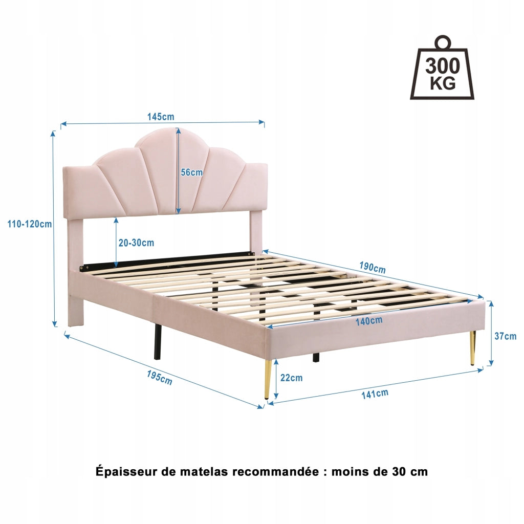 Letto imbottito 140x190 - Xylo - Rosa