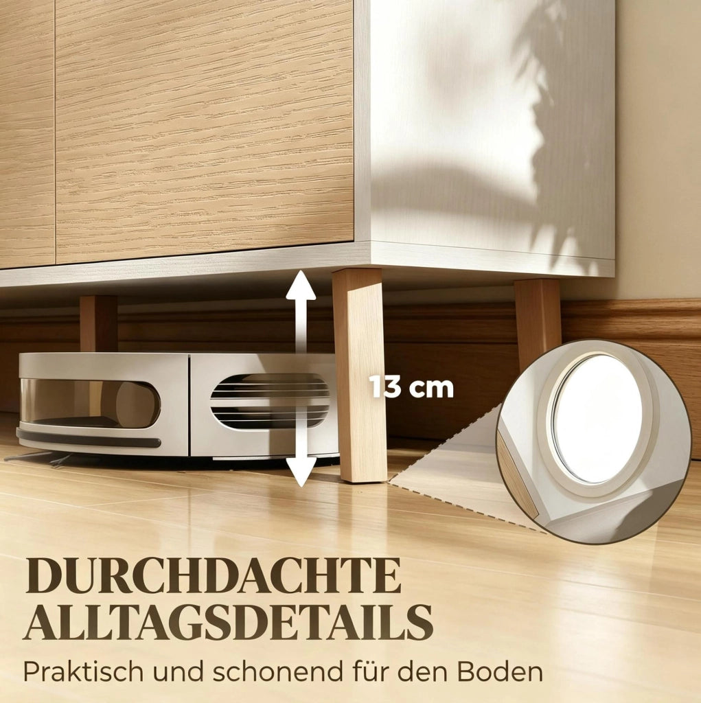 Buffet nordico con 3 porte e 6 scomparti, 120 x 35 x 73,5 cm, bianco e legno naturale