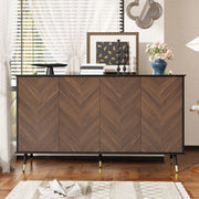 Credenza e madia con 4 ante, ripiani regolabili e chiusura ammortizzata, in MDF nero e marrone, 140 × 40 × 80 cm